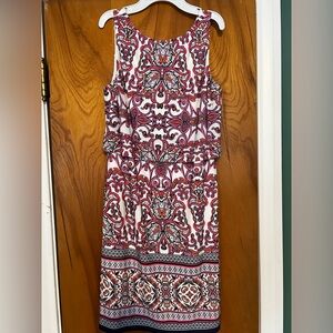 Vince Camuto Red and Purple Paisley Midi Dress